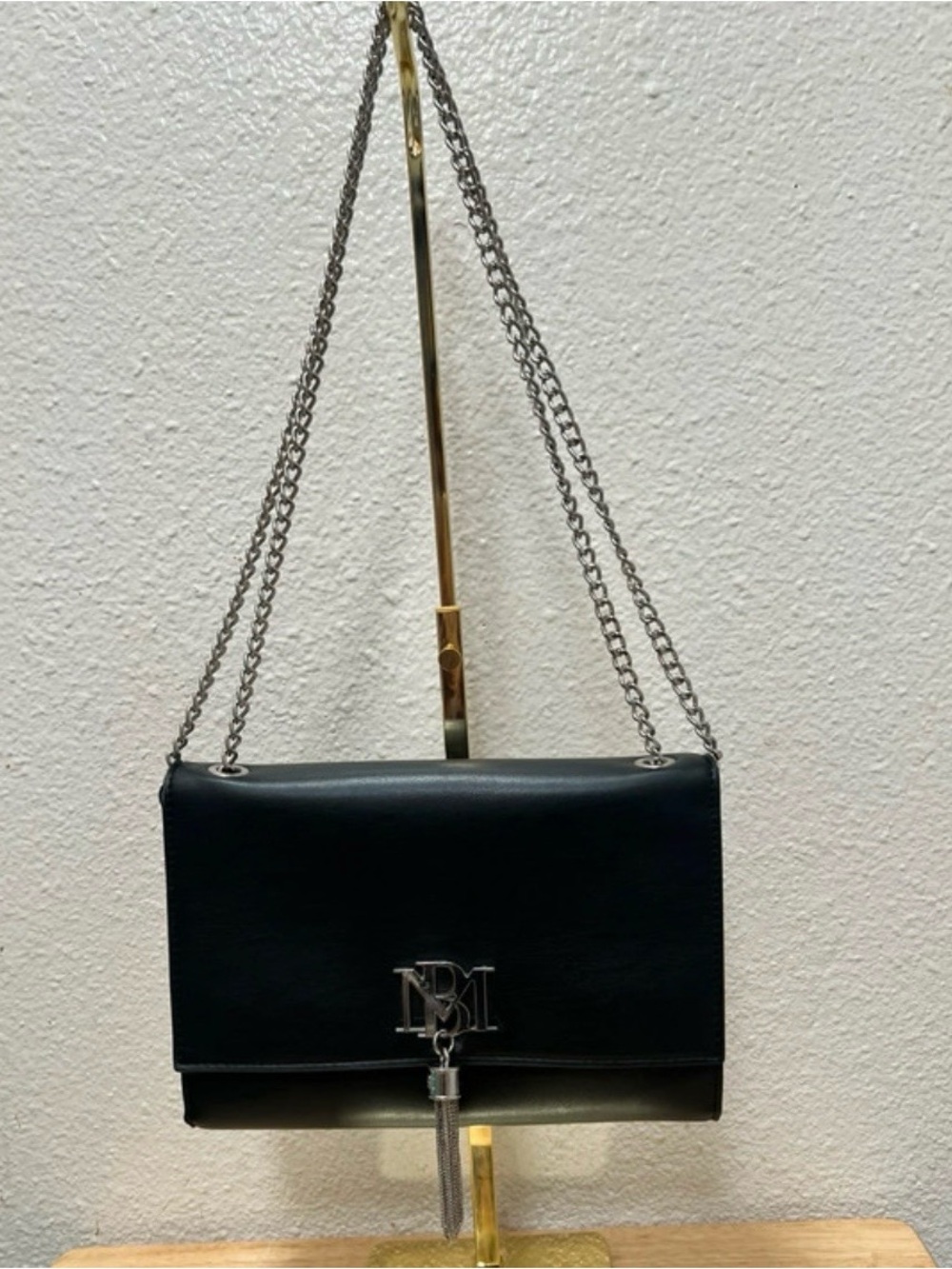 Badgley Mischka Black Faux Leather Tassel Crossbody Bag